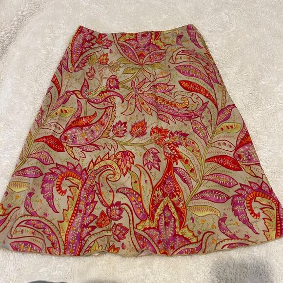 Talbots Sz 8 Orange/Pink Floral A-Line Long Side Zipper Skirt Vtg 100% Lyocell - Picture 2 of 6